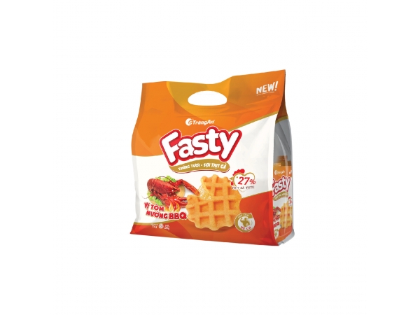 BÁNH TRỨNG TƯƠI SỢI THỊT GÀ FASTY VỊ TÔM NƯỚNG BBQ 156g